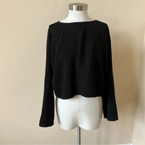 Veda crossback long sleeve structured top in solid black 5983